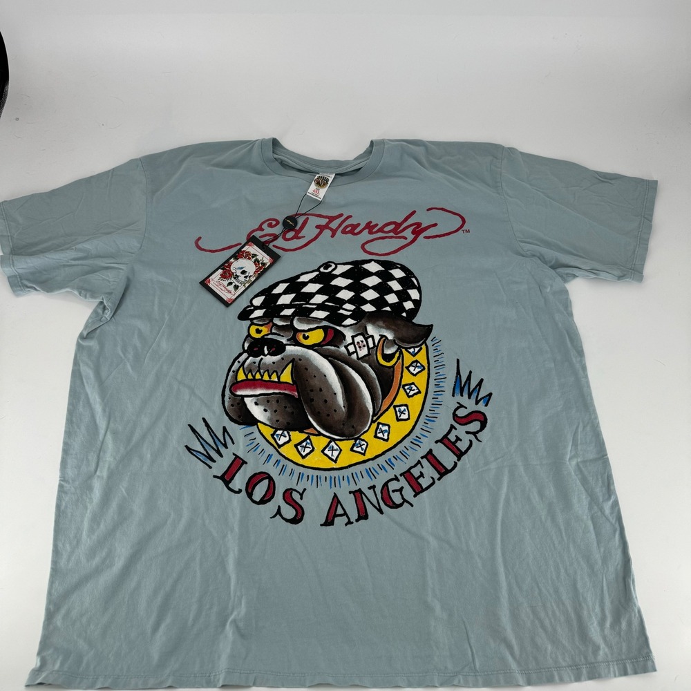 Ed Hardy Bulldog Los Angeles Graphic T‎ Shirt Light Blue 4XL New NWT